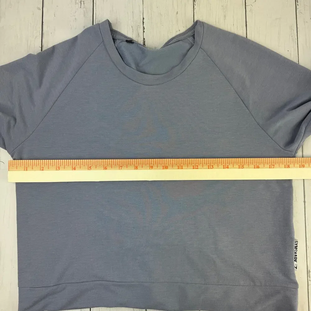 Gymshark Steel Blue Solace Cropped Long Sleeve Tumbhole Sweater Size Small - Picture 11 of 14
